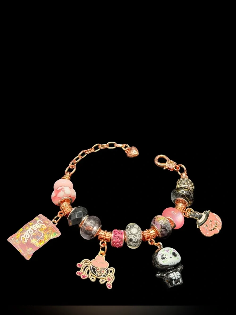 Handmade Halloween Charm Bracelet “Ghoul Friend”Line in Pink Black 💕🖤